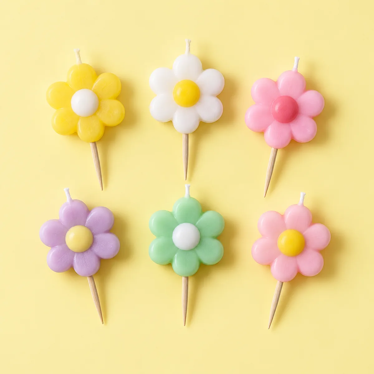 Daisy Cake Candle Assortment — Flower-shaped candles product concept / 雏菊造型蛋糕蜡烛组合，花形蜡烛产品示意图
