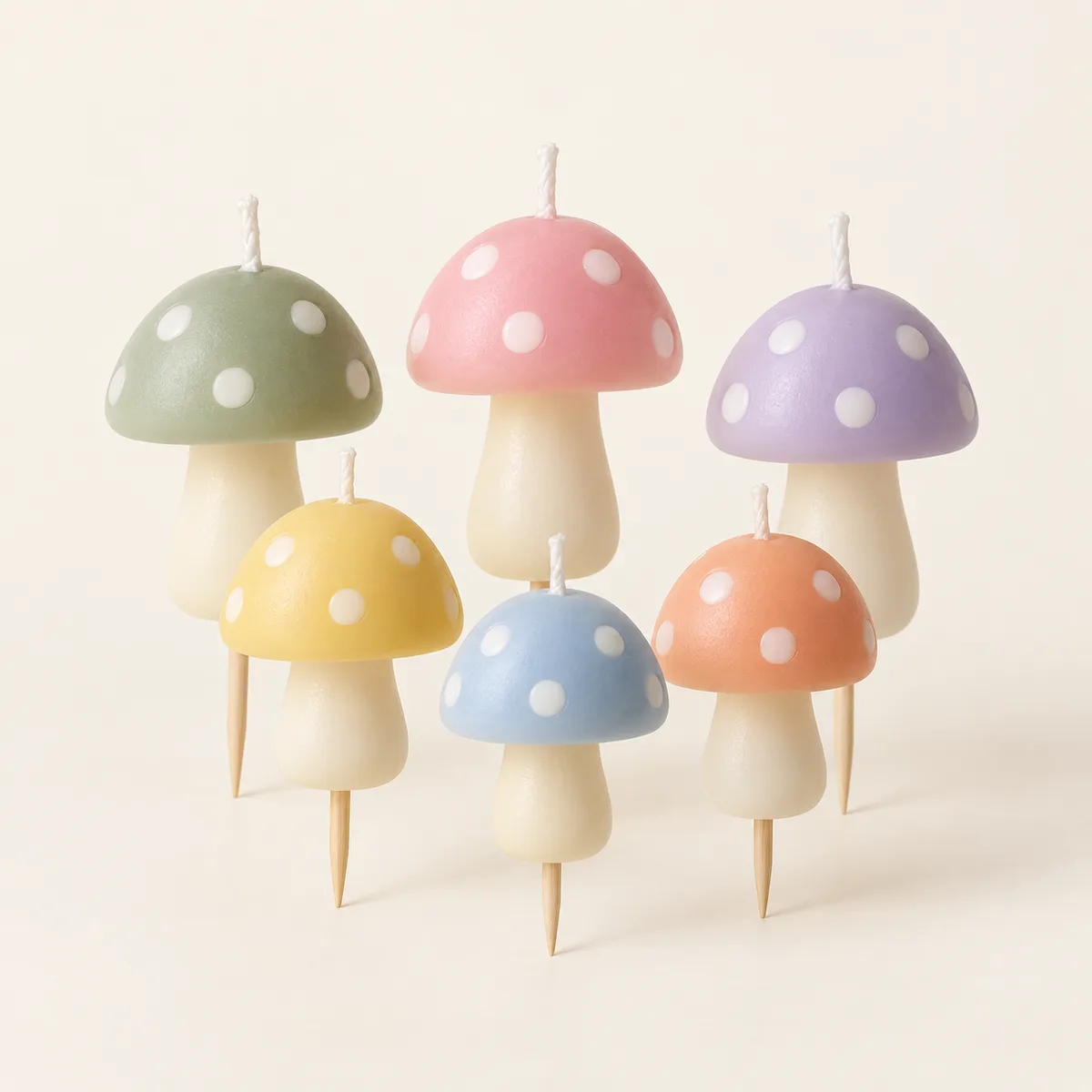 Mushroom Cake Candles — Novelty shaped candles product concept / 蘑菇造型蛋糕蜡烛,创意造型蜡烛产品示意图